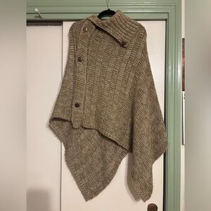 Cozy Tan Knit Sweater Poncho
